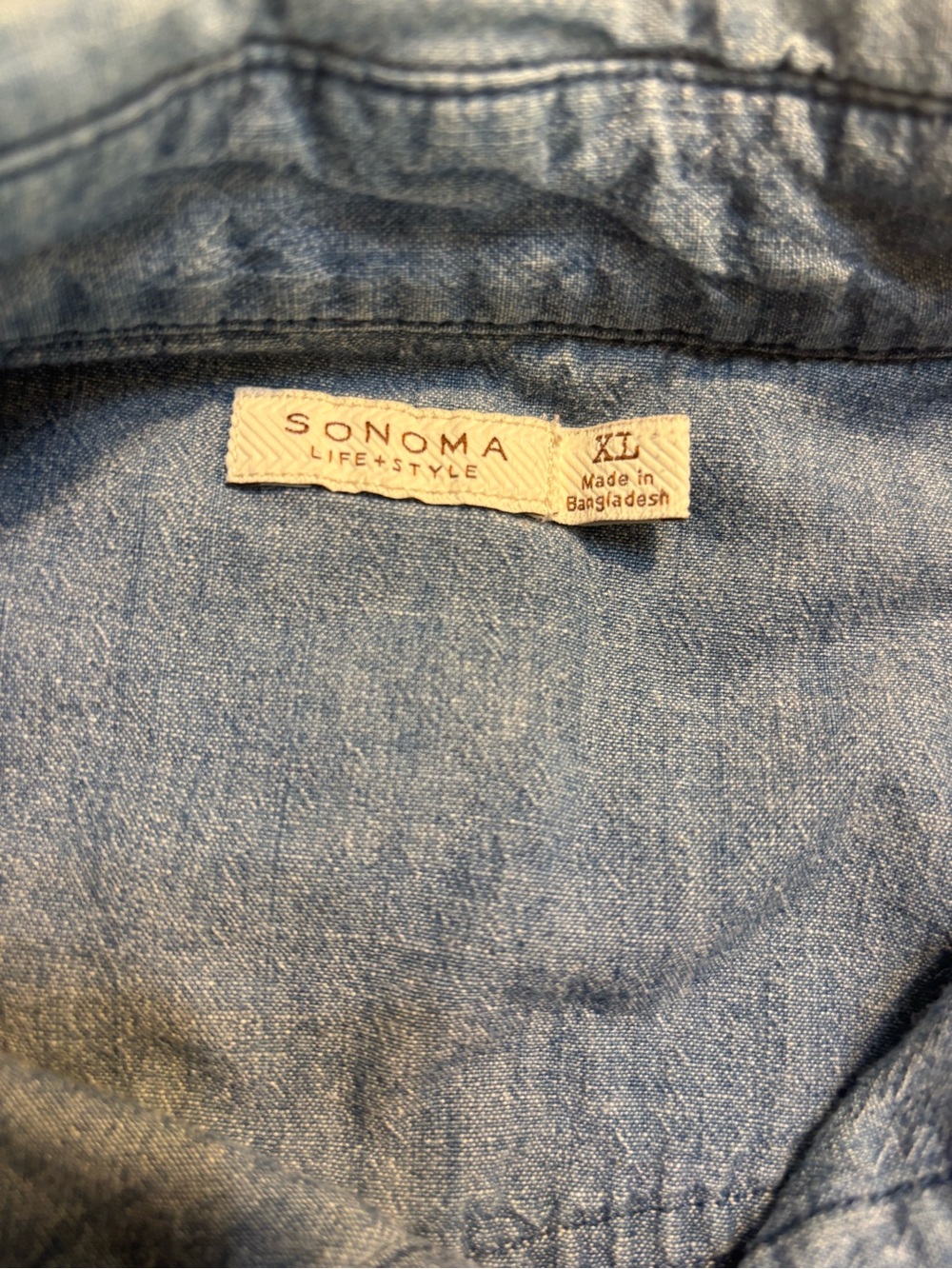 Sonoma Denim Shirt XL Short-Sleeve Light Blue Chambray Snap-Down White Buttons - Picture 10 of 13